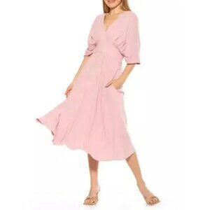 ALEXIA ADMOR August Draped Dress Womens 12 Blush Pink Kimono Midi Fit & Flare